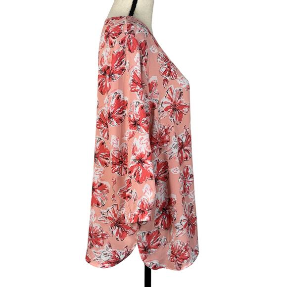 Laura Scott Petite X-Large Top Floral 3/4 Balloon Sleeves Keyhole Lightweight - Picture 4 of 9